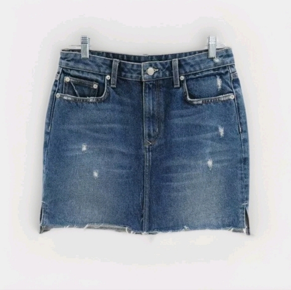 Lovers + Friends Womens Size 27 Elijah Raw Step Hem Distressed Denim Jean Skirt - Picture 1 of 15
